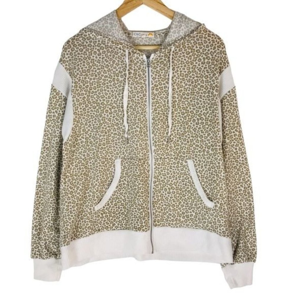 C&C California Leopard Print Zip Front Hooded Swe… - image 1
